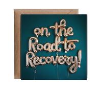 Hippowarehouse golden balloon on the road to recovery Personalised Card. 15cm x 15cm with envelope for him for her Funny Cards for Men and Women Blank inside option