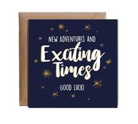 Hippowarehouse Good Luck Card New Adventures and Exciting Times Personalised Card. 15cm x 15cm with envelope for him for her Funny Cards for Men and Women Blank inside option