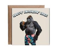 Hippowarehouse Gorilla swim shorts sunglasses happy birthday dad Personalised Card. 15cm x 15cm with envelope for him for her Funny Cards for Men and Women Blank inside option