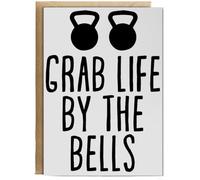 Hippowarehouse Grab life by the bells Birthday Card A5 Personalised with envelope for him for her Funny Cards for Men and Women Blank inside option