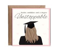 Hippowarehouse graduation card Brains, ambition and a degree, unstoppable Personalised Card. 15cm x 15cm with envelope for him for her Funny Cards for Men and Women Blank inside option