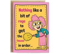Hippowarehouse Grumpy lady Nothing like a bit of rage cleaning funny Personalised Card A6 with envelope for him for her Funny Cards for Men and Women Blank inside option