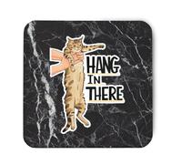 Hippowarehouse Hang in there cat printed coaster gloss finish durable backing 9cm x 9cm 2 pack