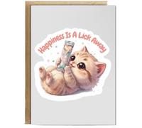 Hippowarehouse Happiness is a lick away, cat lickable Personalised Card A6 with envelope for him for her Funny Cards for Men and Women Blank inside option