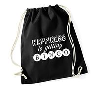 Hippowarehouse Happiness is Yelling Bingo Drawstring Cotton School Gym Bag 37cm x 46cm, 12 litres