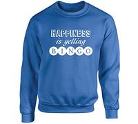 Hippowarehouse Happiness is Yelling Bingo Unisex Jumper Sweatshirt Pullover (Specific Size Guide in Description) Sapphire Blue