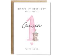 Hippowarehouse Happy 1st Birthday Card to a Special Cousin With Baby Bear Personalised Card A6 with envelope for him for her Funny Cards for Men and Women Blank inside option