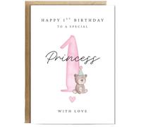 Hippowarehouse Happy 1st Birthday Card to a Special Princess With Baby Bear Personalised Card A5 with envelope for him for her Funny Cards for Men and Women Blank inside option