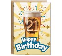 Hippowarehouse Happy 21th Birthday beer Personalised Card A5 with envelope for him for her Funny Cards for Men and Women Blank inside option