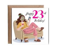 Hippowarehouse Happy 23rd Birthday Card for a Glamorous Relaxed Self Care Queen Personalised Card. 15cm x 15cm with envelope for him for her Funny Cards for Men and Women Blank inside option