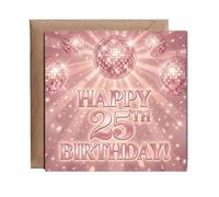 Hippowarehouse Happy 25th birthday pink rose gold disco balls Personalised Card. 15cm x 15cm with envelope for him for her Funny Cards for Men and Women Blank inside option