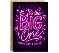 Hippowarehouse Happy 40th neon it's the big one Card - A6 with envelope for him for her Funny Cards for Men and Women