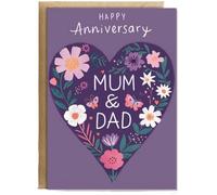 Hippowarehouse Happy Anniversary mum and dad purple flowers Personalised Card A6 with envelope for him for her Funny Cards for Men and Women Blank inside option