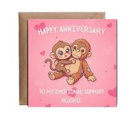 Hippowarehouse Happy Anniversary to my emotional support plushie punch the monkey Personalised Card. 15cm x 15cm with envelope for him for her Funny Cards for Men and Women Blank inside option