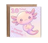 Hippowarehouse Happy Birthday Axolotl 10 today kawaii Personalised Card. 15cm x 15cm with envelope for him for her Funny Cards for Men and Women Blank inside option