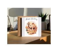 Hippowarehouse Happy Birthday camel watercolour Personalised Card. 15cm x 15cm with envelope for him for her Funny Cards for Men and Women Blank inside option