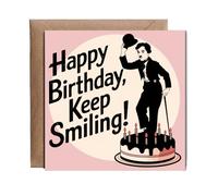 Hippowarehouse Happy Birthday Card Charlie Chaplin Keep Smiling! Personalised Card. 15cm x 15cm with envelope for him for her Funny Cards for Men and Women Blank inside option