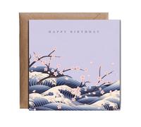 Hippowarehouse Happy Birthday Card cherry blossom petal Hokusai style Personalised Birthday Card 15cm x 15cm for him for her Funny with envelope Birthday Cards for Men and Women