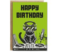 Hippowarehouse Happy Birthday Card for Him DJ Cat Personalised Card A6 with envelope for him for her Funny Cards for Men and Women Blank inside option