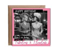 Hippowarehouse Happy Birthday Card Heres to Being Fabulous and Flawless Personalised Card. 15cm x 15cm with envelope for him for her Funny Cards for Men and Women Blank inside option