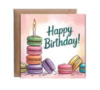 Hippowarehouse happy birthday card macaron cake Personalised Card. 15cm x 15cm with envelope for him for her Funny Cards for Men and Women Blank inside option