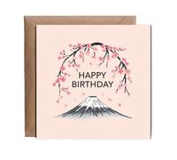 Hippowarehouse Happy Birthday Card Mount Fuji Hokusai style Personalised Birthday Card 15cm x 15cm for him for her Funny with envelope Birthday Cards for Men and Women