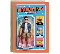 Hippowarehouse Happy Birthday card spring and summer birthday boy action figure Personalised Card A6 with envelope for him for her Funny Cards for Men and Women Blank inside option