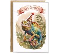 Hippowarehouse Happy Birthday chameleon watercolour Birthday Card A5 Personalised with envelope for him for her Funny Cards for Men and Women Blank inside option
