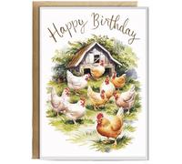 Hippowarehouse Happy Birthday chickens watercolour Birthday Card A5 Personalised with envelope for him for her Funny Cards for Men and Women Blank inside option