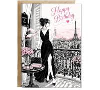 Hippowarehouse Happy Birthday Classy Paris balcony Personalised Card A6 with envelope for him for her Funny Cards for Men and Women Blank inside option