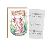 Hippowarehouse Happy Birthday cute axolotl watercolour Personalised Card A6 with envelope for him for her Funny Cards for Men and Women Blank inside option