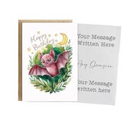Hippowarehouse Happy Birthday cute bat watercolour Birthday Card A5 Personalised with envelope for him for her Funny Cards for Men and Women Blank inside option