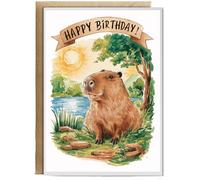 Hippowarehouse Happy Birthday cute capybara watercolour Birthday Card A5 Personalised with envelope for him for her Funny Cards for Men and Women Blank inside option