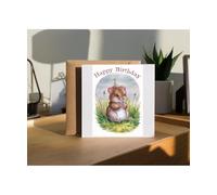 Hippowarehouse Happy Birthday cute dormouse watercolour Personalised Card. 15cm x 15cm with envelope for him for her Funny Cards for Men and Women Blank inside option