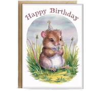Hippowarehouse Happy Birthday cute dormouse watercolour Personalised Card A6 with envelope for him for her Funny Cards for Men and Women Blank inside option