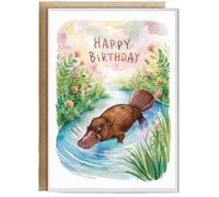 Hippowarehouse Happy Birthday cute duckbill platypus watercolour Personalised Card A6 with envelope for him for her Funny Cards for Men and Women Blank inside option