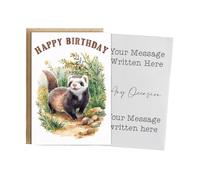 Hippowarehouse Happy Birthday cute ferret watercolour Personalised Card A6 with envelope for him for her Funny Cards for Men and Women Blank inside option