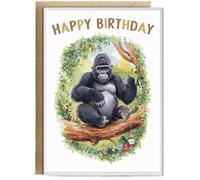 Hippowarehouse Happy Birthday cute gorilla watercolour Personalised Card A6 with envelope for him for her Funny Cards for Men and Women Blank inside option