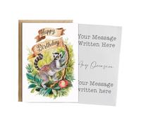 Hippowarehouse Happy Birthday cute lemur watercolour Birthday Card A5 Personalised with envelope for him for her Funny Cards for Men and Women Blank inside option