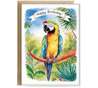 Hippowarehouse Happy Birthday cute parrot watercolour Personalised Card A6 with envelope for him for her Funny Cards for Men and Women Blank inside option