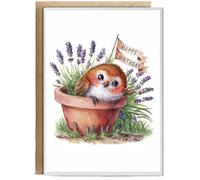 Hippowarehouse Happy Birthday cute robin plant pot lavender watercolour Birthday Card A5 Personalised with envelope for him for her Funny Cards for Men and Women Blank inside option