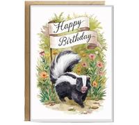 Hippowarehouse Happy Birthday cute skunk watercolour Birthday Card A5 Personalised with envelope for him for her Funny Cards for Men and Women Blank inside option