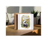Hippowarehouse Happy Birthday cute skunk watercolour Personalised Card. 15cm x 15cm with envelope for him for her Funny Cards for Men and Women Blank inside option
