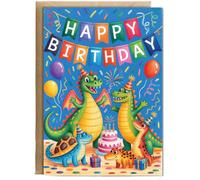 Hippowarehouse Happy birthday dragon and friends Personalised Card A5 with envelope for him for her Funny Cards for Men and Women Blank inside option