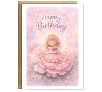 Hippowarehouse Happy Birthday fairy peony flower Personalised Card A5 with envelope for him for her Funny Cards for Men and Women Blank inside option