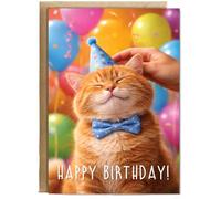 Hippowarehouse Happy Birthday Ginger Party Cat Personalised Card A5 with envelope for him for her Funny Cards for Men and Women Blank inside option