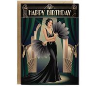 Hippowarehouse Happy Birthday golden Art Deco style Personalised Card A5 with envelope for him for her Funny Cards for Men and Women Blank inside option