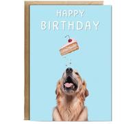 Hippowarehouse Happy Birthday Golden Retriever cake Personalised Card A6 with envelope for him for her Funny Cards for Men and Women Blank inside option