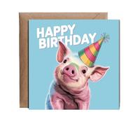 Hippowarehouse Happy Birthday Pig Piglet Personalised Birthday Card 15cm x 15cm for him for her Funny with envelope Birthday Cards for Men and Women