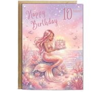 Hippowarehouse Happy Birthday pink mermaid 10 today Personalised Card A5 with envelope for him for her Funny Cards for Men and Women Blank inside option